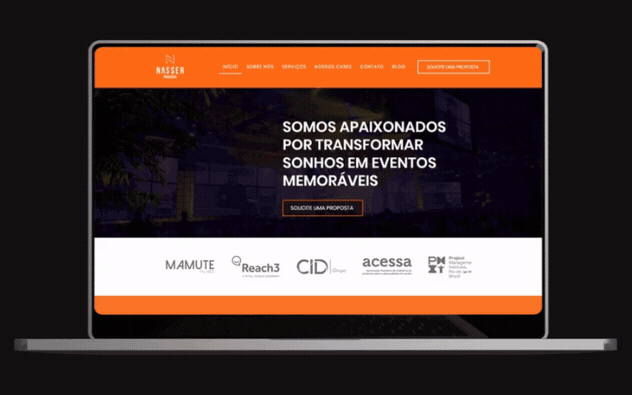 Rolagem do site da Nasser Produções no desktop